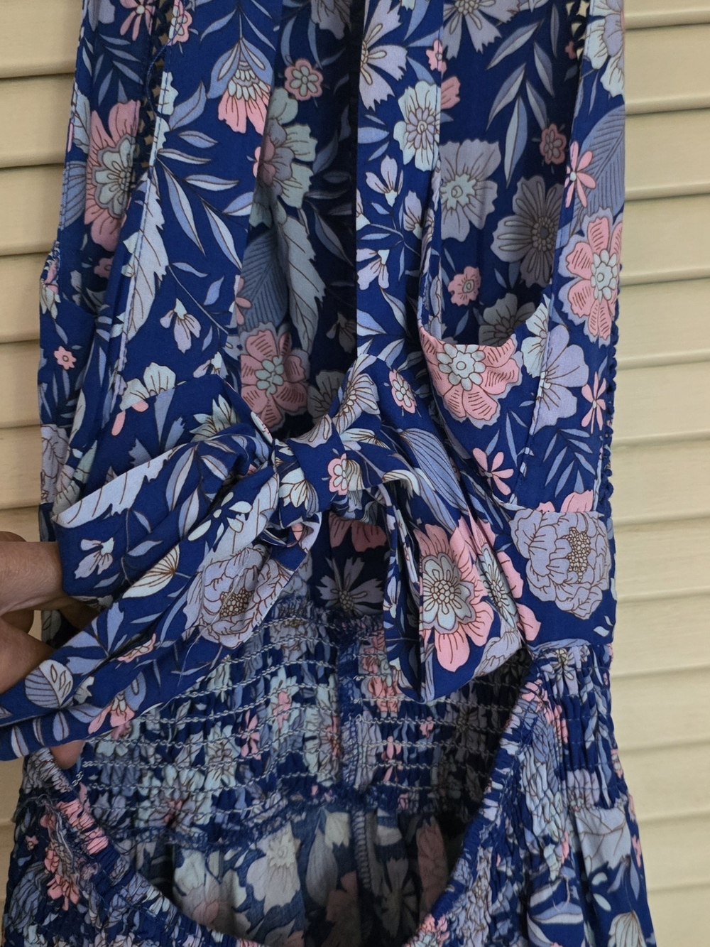 Blue Floral Maxi Dress with Pink Accents - Picture 4 of 10